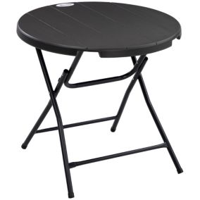 Table de jardin pliable 4 personnes table ronde pliante dia. 80 cm acier époxy plateau HDPE aspect bois gris