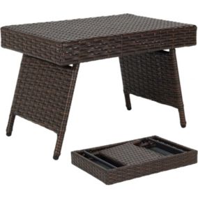 Table de Jardin Pliable en Rotin avec Structure en Fer Table Basse Tressee avec Pieds Ajustable et Plateau 60X40X40CM