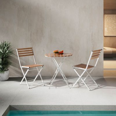 Table de jardin pliante Ambar en bois et métal blanc