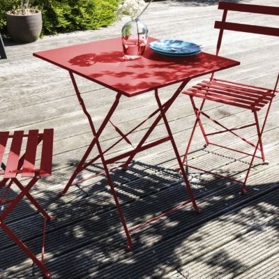 Table de jardin pliante bistrot en acier rouge  Oviala