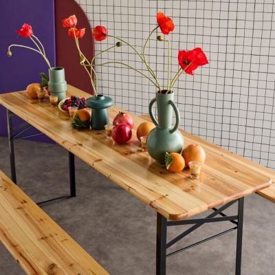 Table de jardin pliante bois de sapin + 2 bancs BAYONNE   Esprit brasserie. pliable. 6 personnes