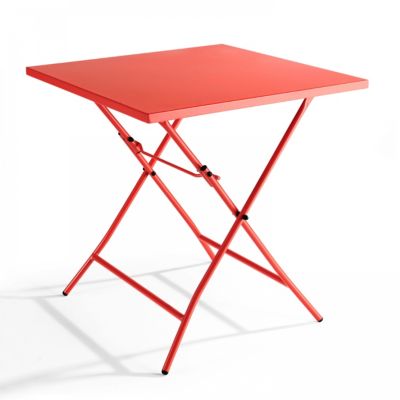 Table de jardin pliante carrée en acier rouge Palavas  Oviala