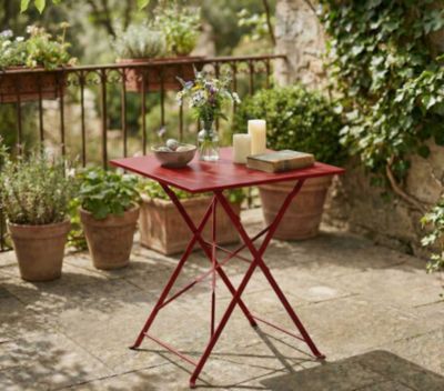Table de jardin pliante en acier coloris bordeaux 2 places florence - Ozalide