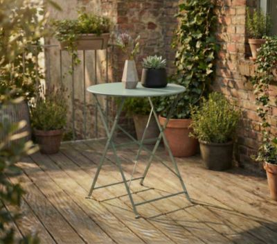 Table de jardin pliante en acier coloris vert amande 2 places capri - Ozalide