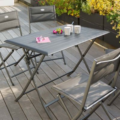 Table de jardin pliante rectangulaire "Azua" graphite 4 places en aluminium traité époxy - Hespéride