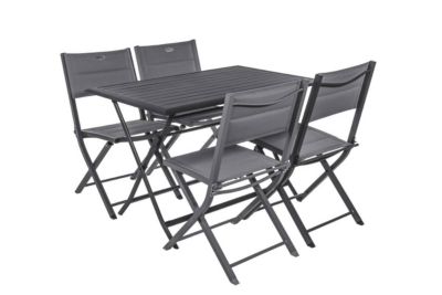 Table de jardin pliante rectangulaire "Azua" graphite 4 places en aluminium traité époxy - Hespéride