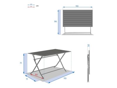 Table de jardin pliante rectangulaire "Azua" graphite 4 places en aluminium traité époxy - Hespéride