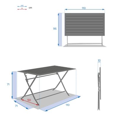 Table de jardin pliante rectangulaire "Azua" graphite 4 places en aluminium traité époxy - Hespéride