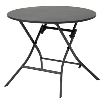 Table de jardin pliante ronde "Greensboro" graphite 4 places en acier - Hespéride