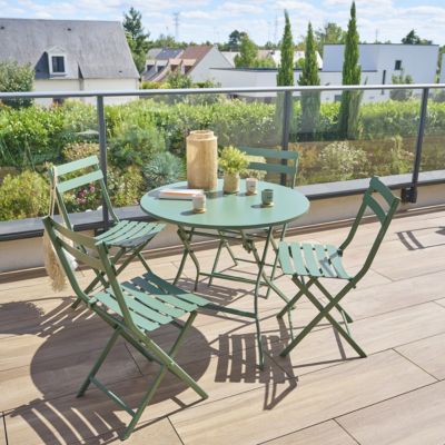 Table de jardin pliante ronde Greensboro vert olive 4 places en acier - Hespéride