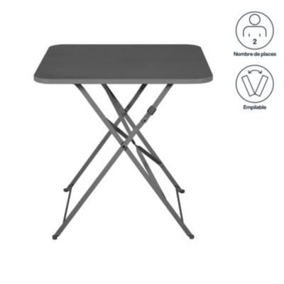 Table de jardin pliante Saba acier gris L.70 x l.70 x H.71 cm GoodHome