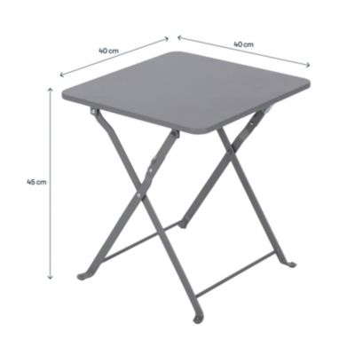Table de jardin pliante Saba en acier coloris gris L.40 x l.40 x H.45 cm GoodHome
