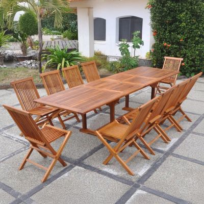 Table de jardin rectangle 10 places et 10 chaises en teck huilé LUBOK