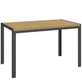 Table de jardin rectangulaire 4 personnes métal plateau résine tressée naturel