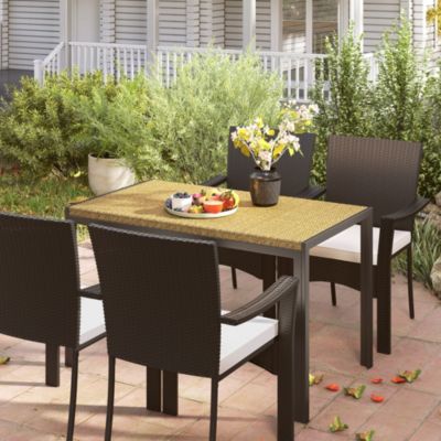 Table de jardin rectangulaire 4 personnes métal plateau résine tressée naturel