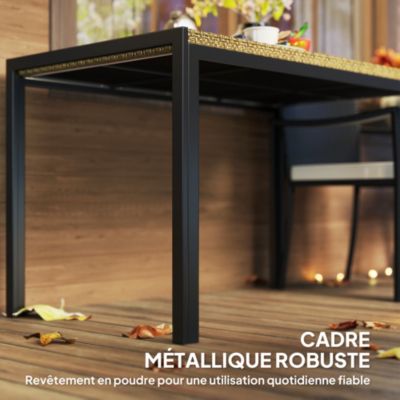 Table de jardin rectangulaire 4 personnes métal plateau résine tressée naturel