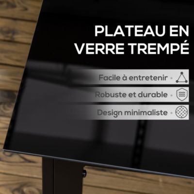 Table de jardin rectangulaire 6 personnes dim. 150L x 90l x 74H cm alu. plateau verre trempé noir