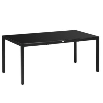 Table de jardin rectangulaire 8 personnes dim. 180L x 80l x 72H cm alu. plateau verre trempé noir