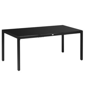 Table de jardin rectangulaire 8 personnes dim. 180L x 80l x 72H cm alu. plateau verre trempé noir