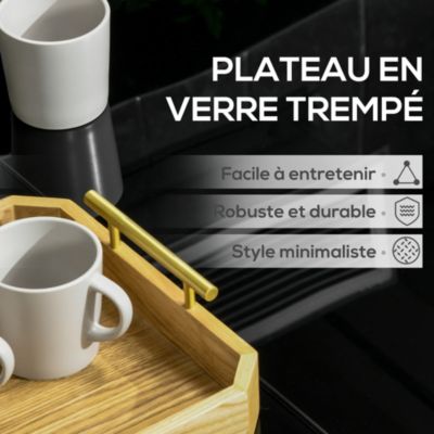 Table de jardin rectangulaire 8 personnes dim. 180L x 80l x 72H cm alu. plateau verre trempé noir
