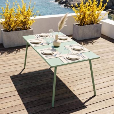 Table de jardin rectangulaire en métal 8 places 180 cm vert sauge Palavas  Oviala