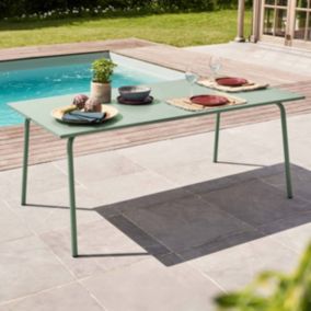 Table de jardin rectangulaire en métal vert sauge 180 cm Palavas  Oviala