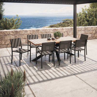 Table de jardin rectangulaire et 8 chaises en aluminium et acacia  Oviala
