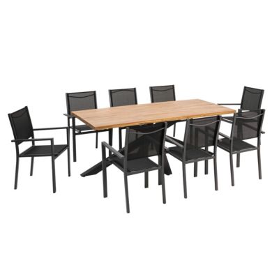 Table de jardin rectangulaire et 8 chaises en aluminium et acacia  Oviala