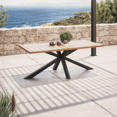 Table de jardin rectangulaire et 8 chaises en aluminium et acacia  Oviala