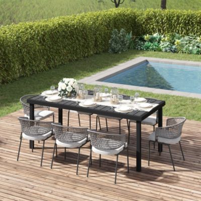 Table de jardin rectangulaire pour 8 personnes en aluminium plateau PE à lattes aspect bois dim. 190L x 90l x 74H cm noir