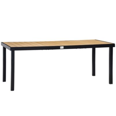 Table de jardin rectangulaire pour 8 personnes en aluminium plateau PE à lattes aspect bois dim. 190L x 90l x 74H cm noir