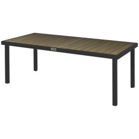 Table de jardin rectangulaire pour 8 personnes en aluminium plateau PE à lattes aspect bois dim. 190L x 90l x 74H cm noir