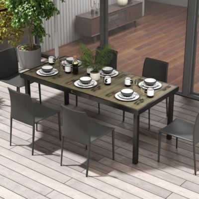 Table de jardin rectangulaire pour 8 personnes en aluminium plateau PE à lattes aspect bois dim. 190L x 90l x 74H cm noir