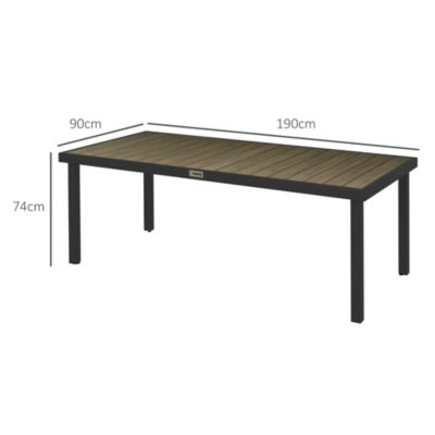 Table de jardin rectangulaire pour 8 personnes en aluminium plateau PE à lattes aspect bois dim. 190L x 90l x 74H cm noir