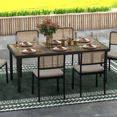 Table de jardin rectangulaire pour 8 personnes en aluminium plateau PE à lattes aspect bois dim. 190L x 90l x 74H cm noir