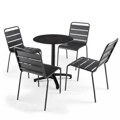 Table de jardin ronde 60 cm inclinable aluminium et HPL ardoise   Oviala