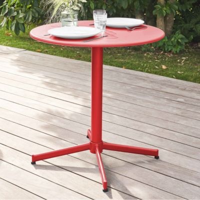 Table de jardin ronde bistro inclinable en acier rouge Palavas  Oviala