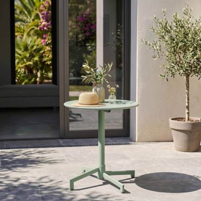 Table de jardin ronde bistrot avec plateau rabattable 70 cm vert sauge Palavas  Oviala