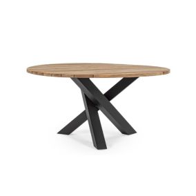 Table de jardin ronde en teck recyclé et métal D150 - LA CANAU