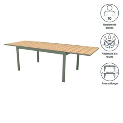 Table de jardin ROWA en aluminium coloris vert et imitation bois - 10 personnes