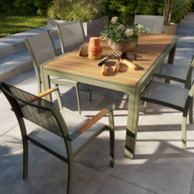 Table de jardin ROWA en aluminium coloris vert et imitation bois - 10 personnes