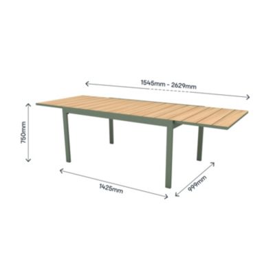 Table de jardin ROWA en aluminium coloris vert et imitation bois - 10 personnes