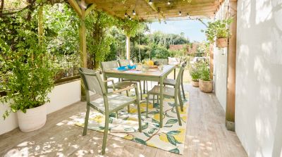 Table de jardin ROWA en aluminium coloris vert et imitation bois - 10 personnes