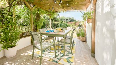 Table de jardin ROWA en aluminium coloris vert et imitation bois - 10 personnes