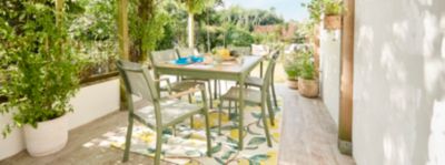 Table de jardin ROWA en aluminium coloris vert et imitation bois - 10 personnes