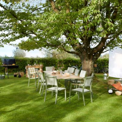 Table de jardin ROWA en aluminium coloris vert et imitation bois - 10 personnes