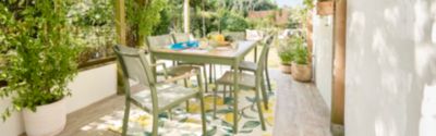 Table de jardin ROWA en aluminium coloris vert et imitation bois - 10 personnes