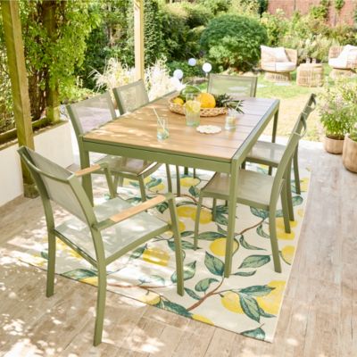 Table de jardin ROWA en aluminium coloris vert et imitation bois - 10 personnes