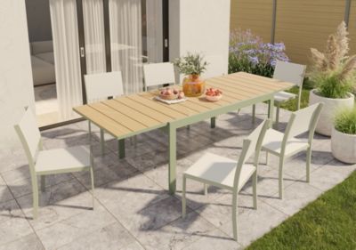 Table de jardin ROWA en aluminium coloris vert et imitation bois - 10 personnes