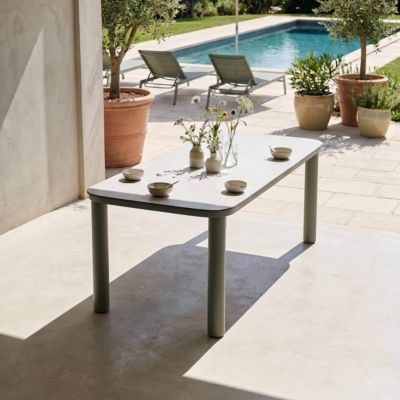 Table de jardin structure en aluminium 8 personnes L213x90cm vert  Oviala